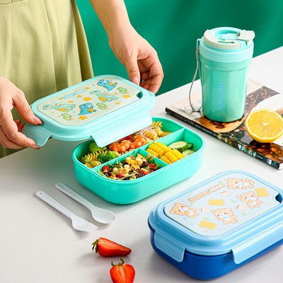 Creative Cartoon Pattern Three Compartments Microwaveable Lunch Box