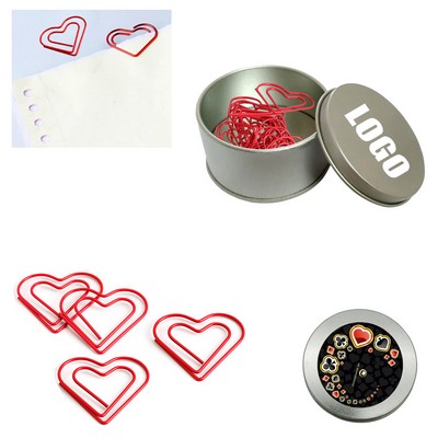 Heart Shaped Paper Clips with Tin Box