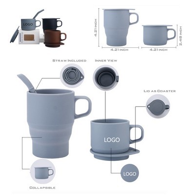 Collapsible Silicone Coffee Mug Cup With Straw