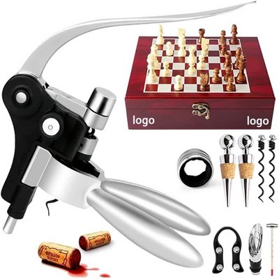 9-Piece Portable Classic Wooden Wine Opener Kit w/Chess Board Set MOQ10PCS