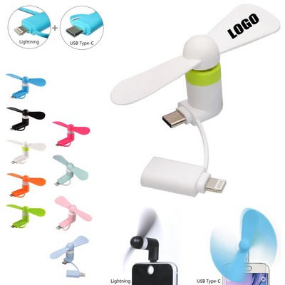 2 in 1 Mini Fan for Lightning and USB-C Ports with Safety Features