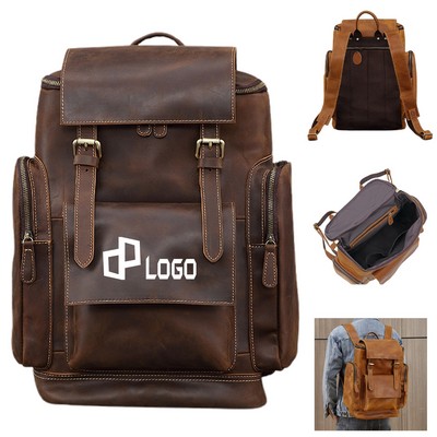 Leather Travel Backpack W/ Zipper Side Pockets