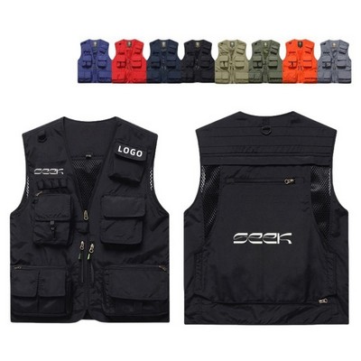 Mens Hooded Mesh Multiple Pockets Traveling Vest