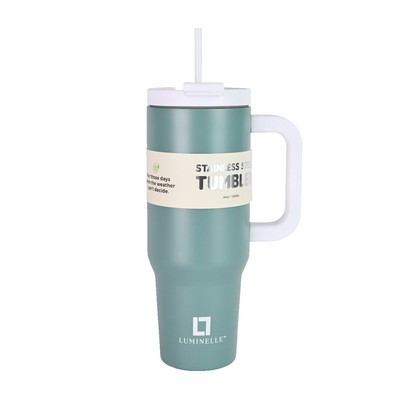 Teal Blue/White Double Walled Insulated 40 OZ Tumbler With Straw