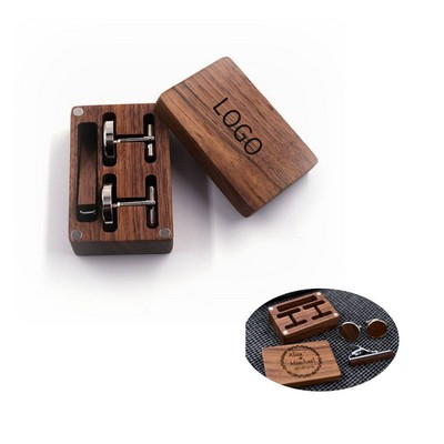 Copper Tie Clip And Cufflink Set With Wooden Box