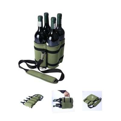 4 Pack Neoprene Collapsible Beer Can Carrier Tote Bottle Cooler Bag