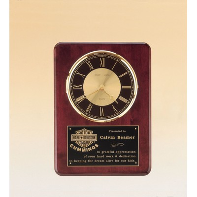 Rosewood Piano Finish Clock w/ Solid Brass Diamond Spun Bezel (12"x15")