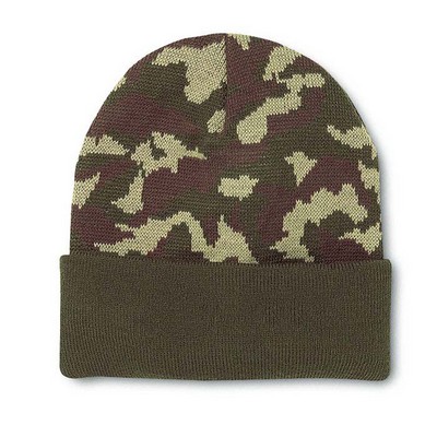 12" Long Camo Beanie W/ Military Green Pattern