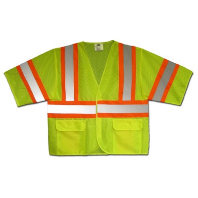 DOT Mesh Safety Vest - Lime Green/Orange Accents ANSI Class 3