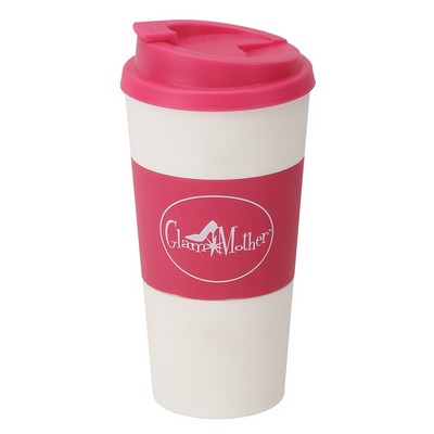 16 Oz. Double Wall Plastic Cup w/ Color Rubber Holder