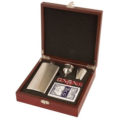 Flask Gift Set in Rosewood Case - Laser Engraving on Box