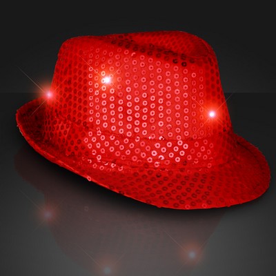 Shiny Red Fedora Hat w/ Flashing Lights - BLANK