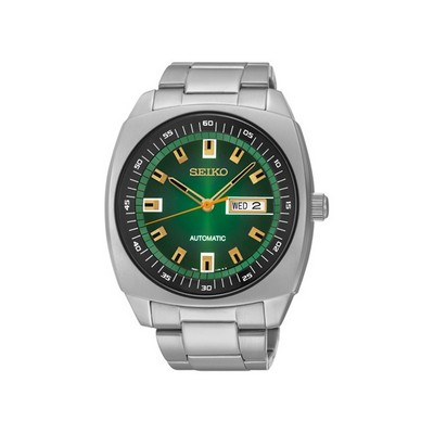 Seiko Men's Green Dial Automatic Silver Toned Steel Watch