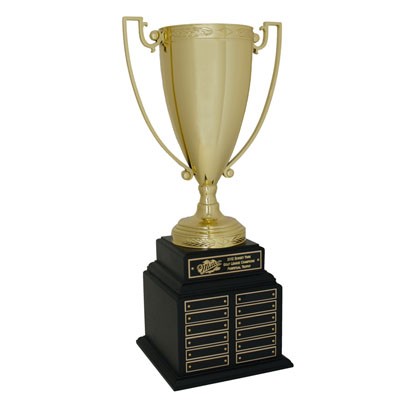 20½" Perpetual Trophy w/13" Gold Cup On Black Base & 48 Plates