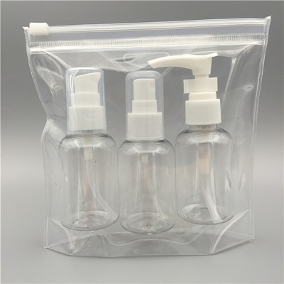 Food Safe Plastic Cosmetic Travel Sub Bottle Set w/A Clear Zipper Lock Bag (4 PET Bottles)