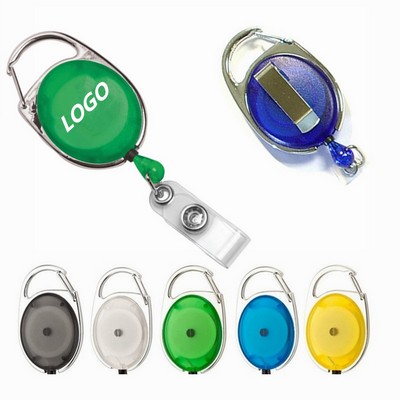 30" Carabiners style retractable badge reel with metal slip clip back