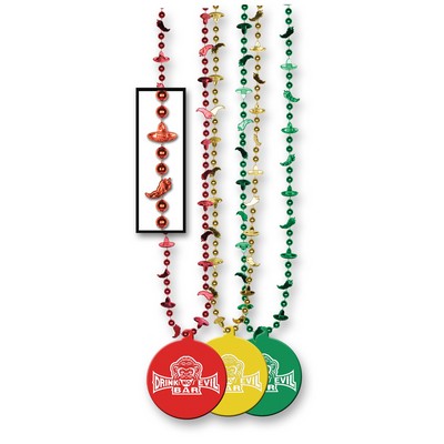 33" Fiesta Beads w/ Custom Direct Pad Print on Plastic Hook Medallion