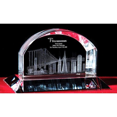 3-D Crystal San Francisco Skyline in Grand Arch Award w/Custom Etching (4 1/2")