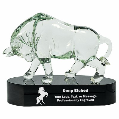 7 1/2" Clear Art Glass Bull Award