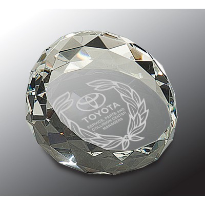 3 1/2" x 2" Clear Round Crystal Facet Paperweight Award