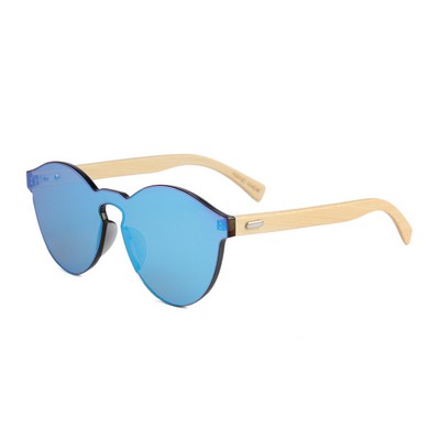 Bamboo Sunglasses - Ice-Blue Mirror Lenses - Matte Black Frames