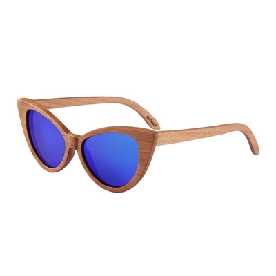 Zebra Wood Sunglasses - Blue Mirror Polarized Lenses - Cherry Wood Frames