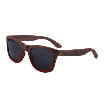 Red-Rose and Walnut Wood Sunglasses - Smoke Polarized Lenses - Red-Rose and Walnut Wood Frames