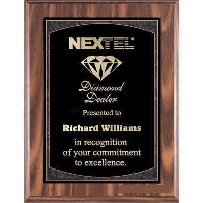 Walnut Finish Plaque Series, 7"x9" with Black Brass Plate, Black Textured Border