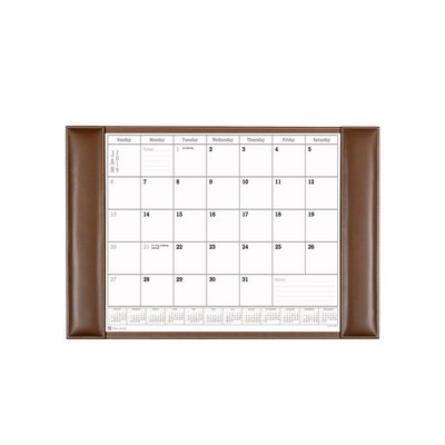 Rustic Brown Leather Side Rail Desk Pad w/Calendar Insert (25.5"x17.25")