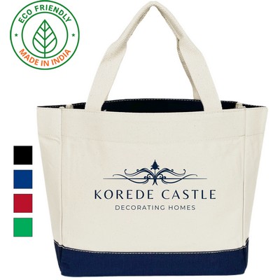 Elegant Tote Bag Eco Friendly Canvas Navy Blue Trim