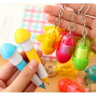 Flexible Rocket Shape Ballpoint Pen w/Key Chain