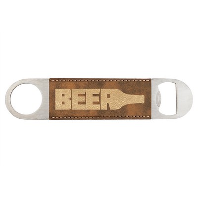 Rustic Brown/Gold 1-1/2"x7" Oval Rectangle Bottle Opener, Laserable Leatherette