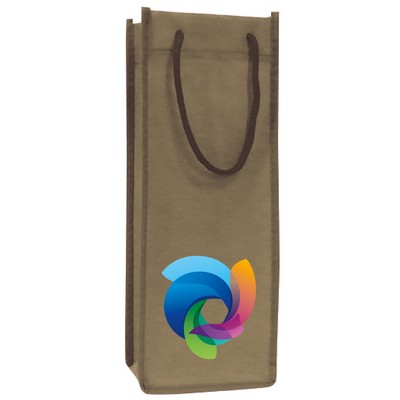 Non Woven Single Bottle Wine Tote Bag w/ Rope Handles - Full Color Transfer (5"x13"x4")