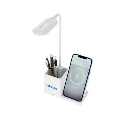 3-Level Brightness LED Desk Wireless Charger Lamp W/Pen Holder