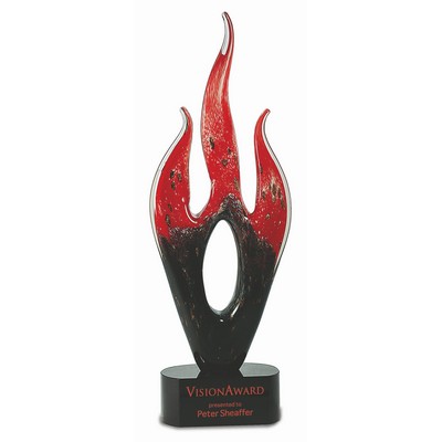 16" Red & Black Flame Art Glass Award