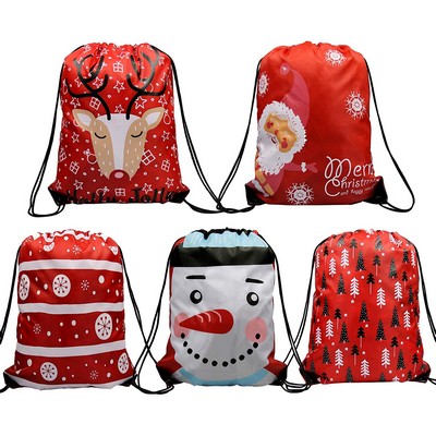 210D Christmas Drawstring Backpacks