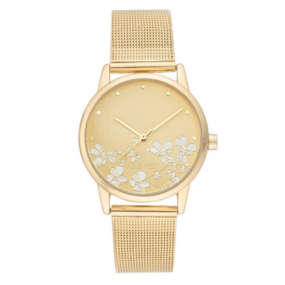 Nine West® Women's Champagne Floral Dial Mesh Bracelet Watch