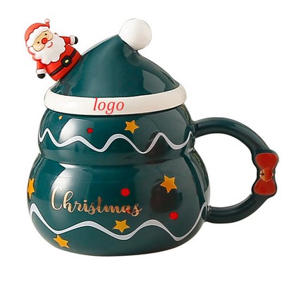 Ceramic Mug Christmas Cup with Lid and Spoon 16Oz