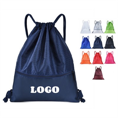 Waterproof Drawstring Backpack With Zipper Pocket