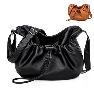 PU Leather Crossbody Drawstring Bags for women