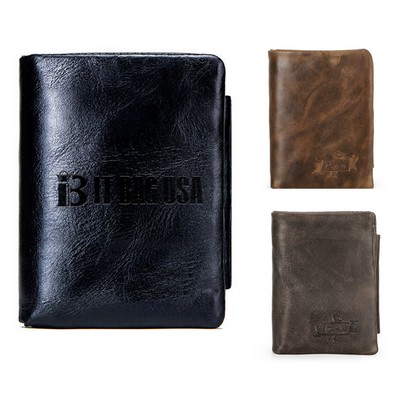 Genuine Leather Waterproof Large capacity three fold wallet