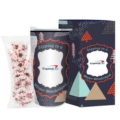 20 Oz. Straight Tumbler w/ Holiday Greetings Gift Set -White Chocolate Pretzels w/Crushed Peppermint