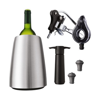 Vacu Vin Wine Set Air Deluxe with Elegant Stainless-Steel Wine Active Cooler Gift Box