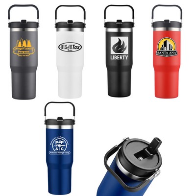 30 Oz. Vacuum Sealed Travel Tumbler w/Powdered Finish & Flip Top Straw