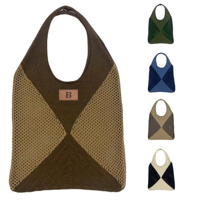 Polyester Patchwork Knit Tote Bag