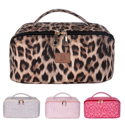 Pu Leather Retro Portable Leopard Storage Cosmetic Bag