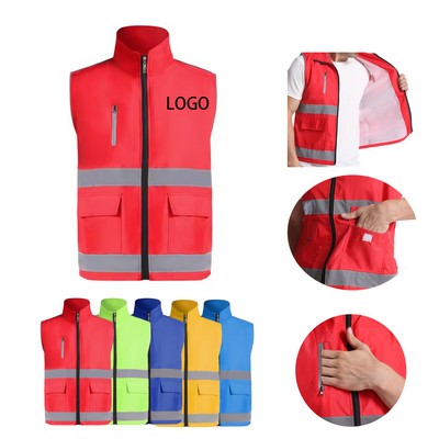 Sleeveless multi-pockets volunteer safety jacket