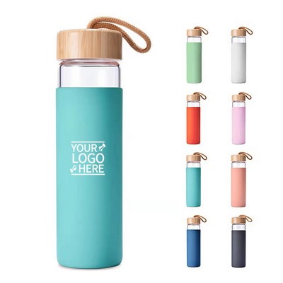 20 Oz. Glass Bottles with Strap Bamboo Lid Silicone Sleeve