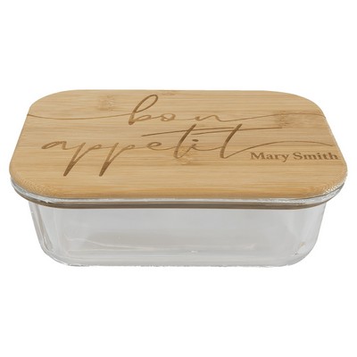 21 Oz. Rectangle Glass Container w/Bamboo Lid