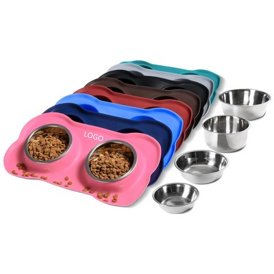 Water And Food Feeder Bowls With Silicone Mat